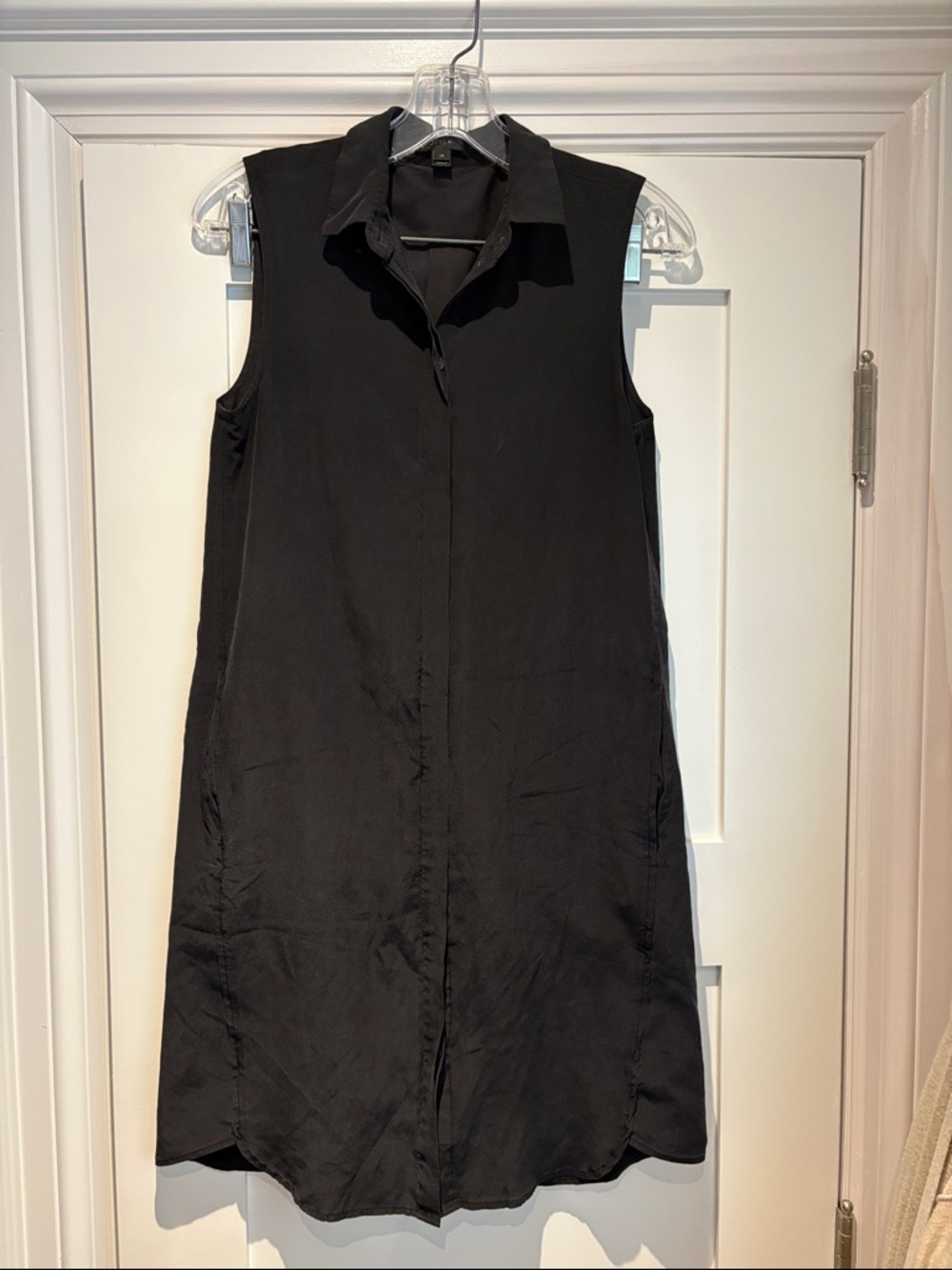J Crew 100% Silk Sleeveless Black Collared Shift Dress